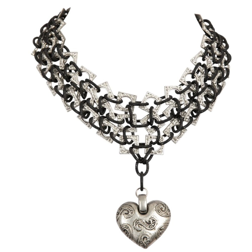 VTG BARNEYS NY Y2K 90’s CHAINMAIL METAL NEO PUNK GOTH ARTISAN CHOKER FESTIVAL - Picture 1 of 7